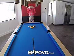 POV sex with Karlie Brooks and her boyfriend's pool table