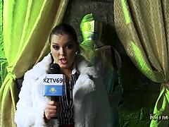 feeling overwhelmed as kumalott dominates the reporter in a hot threesome with brunette facial fantasy