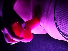Intense pleasure builds as I cum on my pink dildo in stockings