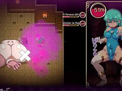 mage kanade's futanari dungeon quest ep 3. latex slime suit pumps her tiny futa cock in hentai game pornplay.