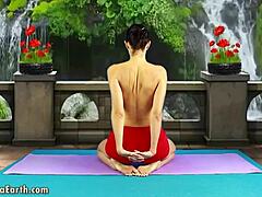 On day 14 of the gpp challenge, julia v earth muscles performs stretching and press training in an easy variant outdoors.