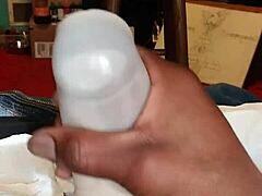 He discovered the TOY PUSSY hidden away and began his solo MASTURBATION session with intense focus.