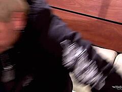 The brunette milf in high heels rides a hard dick, then swallows it all down