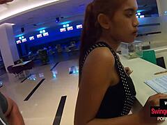 Thai teen girlfriend missed strikes at bowling but nailed it hard at home later