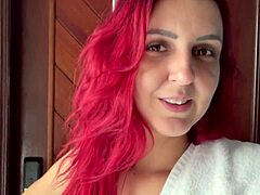 Emotional redhead handjob in shared hostel bathroom