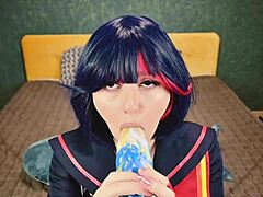 Ryuko Matoi fucked in all holes by naked teacher until anal creampie in POV cosplay