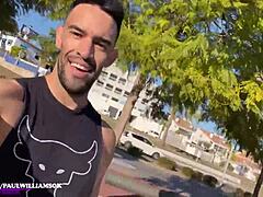 sexy exib man loves flashing in parking lot