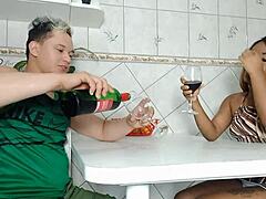 Brought home a girl, drank wine, she turned naughty brunette black?