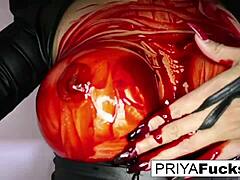 indian milf priya rai teases with big tits and ass in halloween solo pussy play