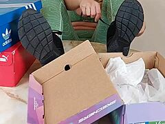 Sneaker Unboxing And Try On With Heels And Feet Focus