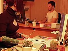 In the office, the boss rides the innocent intern