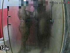 An Indian couple has passionate sex in a hotel bathroom, with the chubby girl giving a hard blowjob