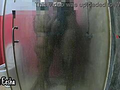 An Indian couple has passionate sex in a hotel bathroom, with the chubby girl giving a hard blowjob