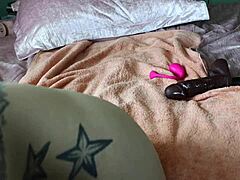 Queefing while creaming with feet and toys close up