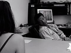 How does the brunette handle her boss?