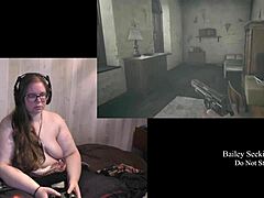 Naked BBW Plays Resident Evil Village Part 7 With Tattoos And Piercings