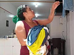 watching my stepmom's big ass while she cleans, i start masturbating