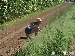 Hot Blonde Teen 18+ Slut Teases and Fingers Petite Pussy Outdoors in Masturbation Scene - Little 18+ April