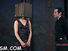 Gagged chick gets rough blowjob and choking