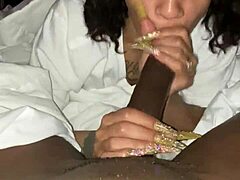 Strawberry gives Druffbandit an exclusive blowjob with her big black cock