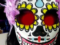 La Catrina teases with a dildo for wild Halloween squirts.
