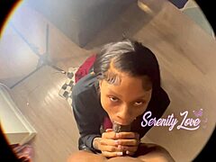 This pretty ebony girl is sucking that monster BBC so deep! 😍