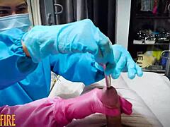 Dominafire performs femdom sounding on a bound patient in the hospital