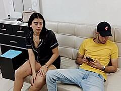 Hot young latina with big ass gives deepthroat blowjob to neighbor's cock in part one 😈