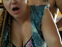 Feeling the intense pounding in doggystyle position, bent over, her emotions run wild with passion