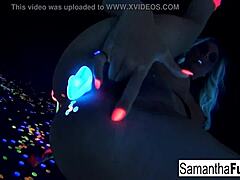 Samantha Saint masturbates in black light solo.
