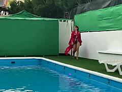 in the pool, the latina with big tits blows my big cock while our friend watches closely