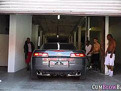 I watched that babe swallow in the blowbang frenzy.