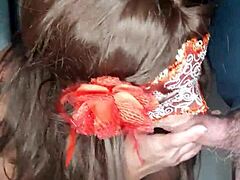 she gives nice long blowjob to monster cock in office deepthroating until cumshot