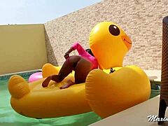 Maxine X, a huge dildo enthusiast, indulges in poolside self-pleasure and ejaculates