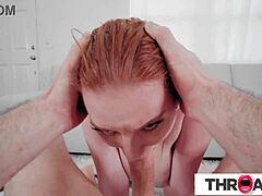 Throated - Fiery Redhead Delivers MESSY UPSIDE DOWN BLOWJOB