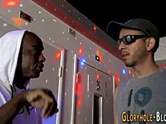 babe sucks big cock through gloryhole