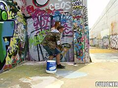 Beautiful redhead amateur gives horny blowjob to cock in alley during day