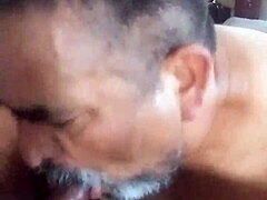 Watch this Latino sucking that big black shemale cock deep