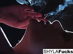 shyla's smoking fetish drives me wild with her big blonde tits solo