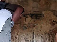 I'm showing off my big ass in the medieval village with my husband