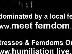 In this femdom pov, she humiliates his small cock during masturbation session