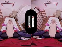Spider Gwen cosplay blows mind with mouth and pussy in VR porn