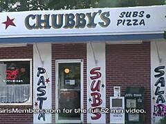 Big tit sophomore flashes and fingers pussy publicly