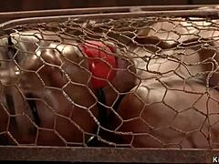 ebony babe in extreme back arch bondage with zippers