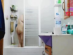 Taking a hot shower with chubby Spanish babe