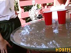 lesbian teen 18+s eating pussy and toying each other at party