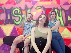 Friend Visits For Podcast Gets Fucked By Couple!