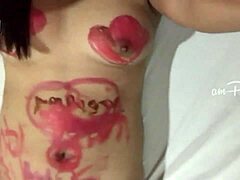 uhh, me draw on my naked asian body with lipstick, oops!