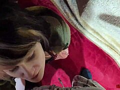 The slut gives a sloppy pov blowjob with spitting and handjob in the studio