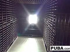 Sexy Dani Daniels acts as trapped bitch inside dog cage masturbating pussy and tits